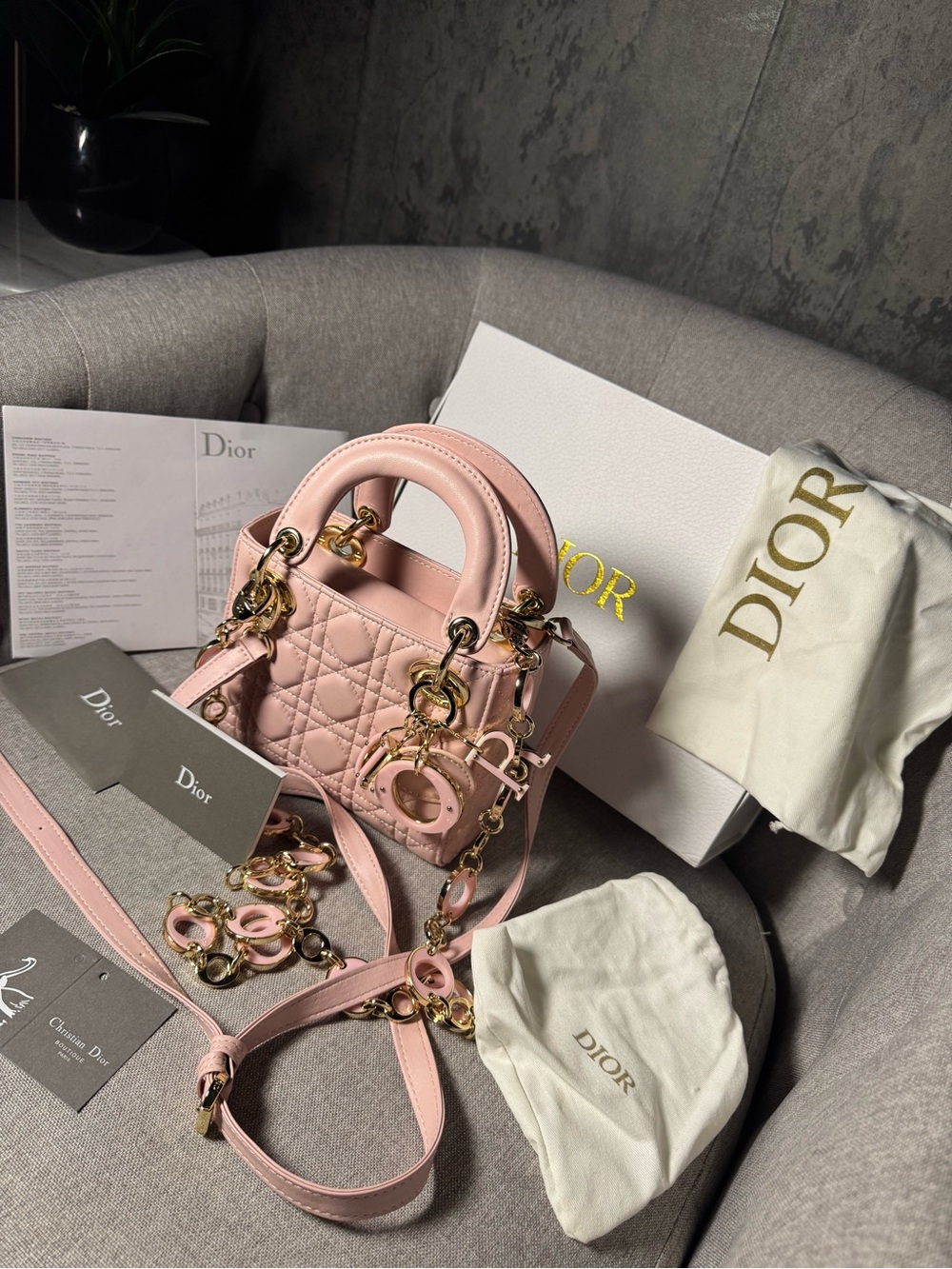 Dior Baby Pink Mini Lady Bag with Gold Hardware